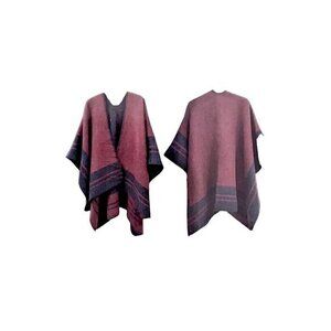 West Loop Women's Color Block Burgundy Poncho Cape Lightweight Fleece One Size